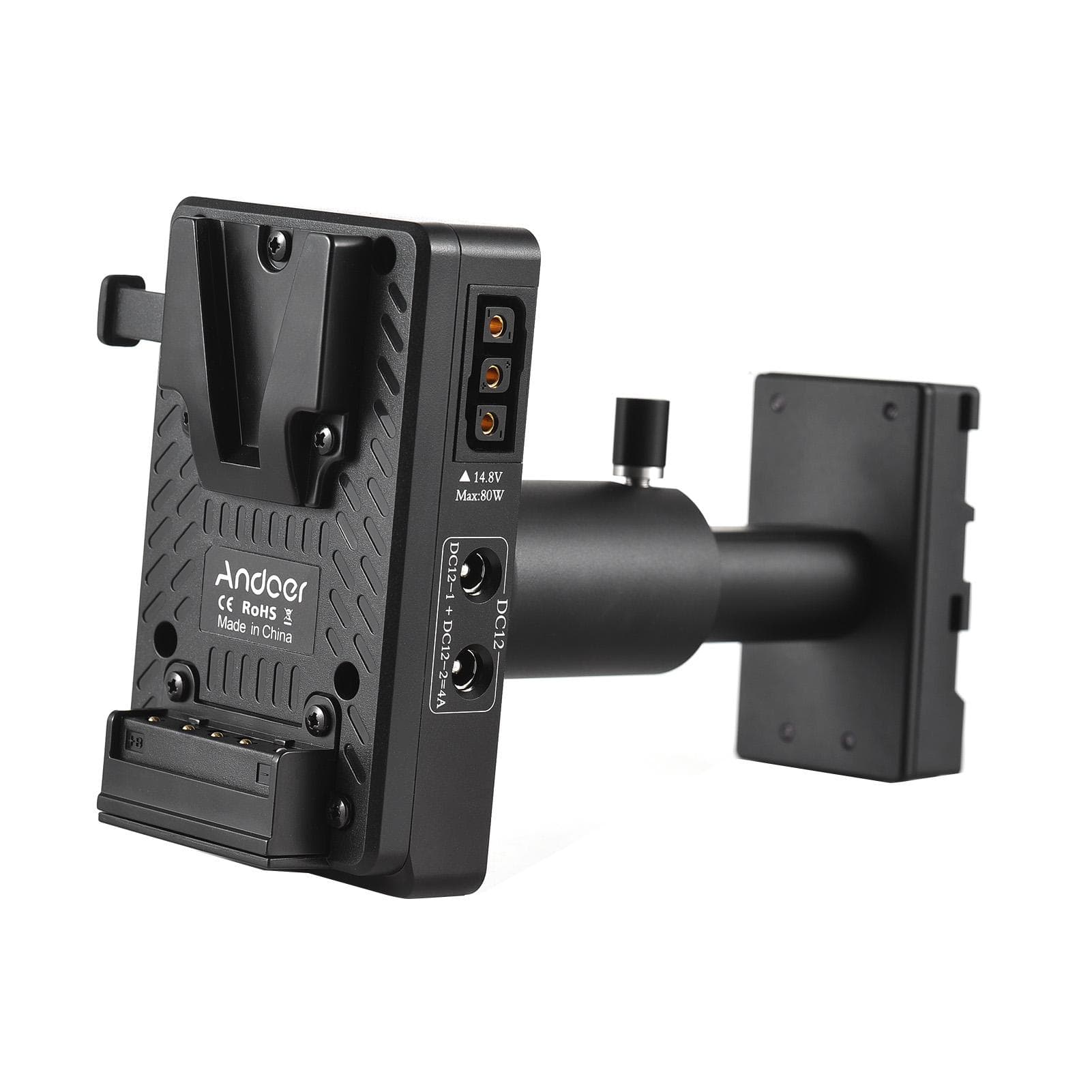 Andoer V-Lock V Mount Battery Plate to BP-U Dummy Battery Adapter with Adjustable Rod Replacement black