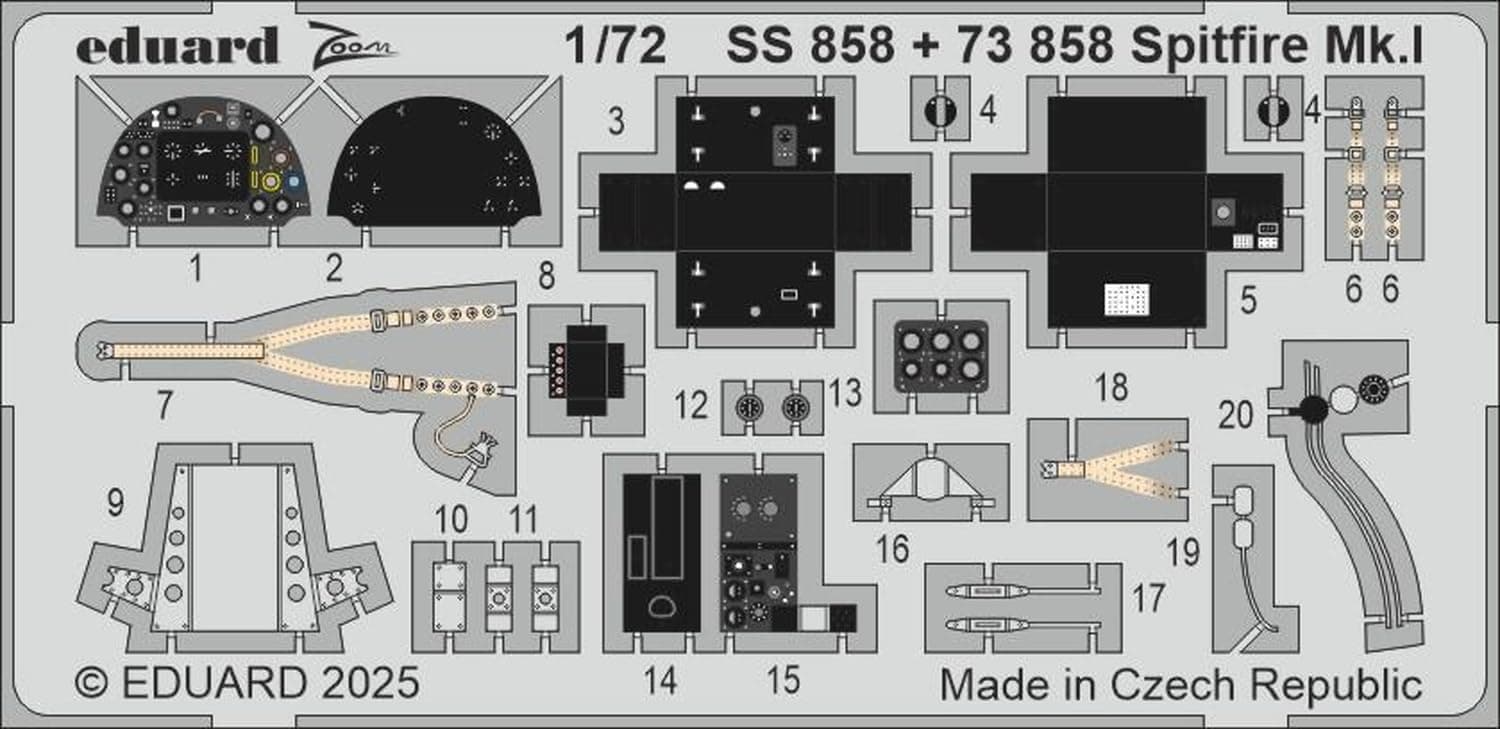 Eduard Zoom Spitfire Etched Parts Plastic Model Kit Parts EDUSS858 1/72 Mk.I (for IBG) (Airplane)
