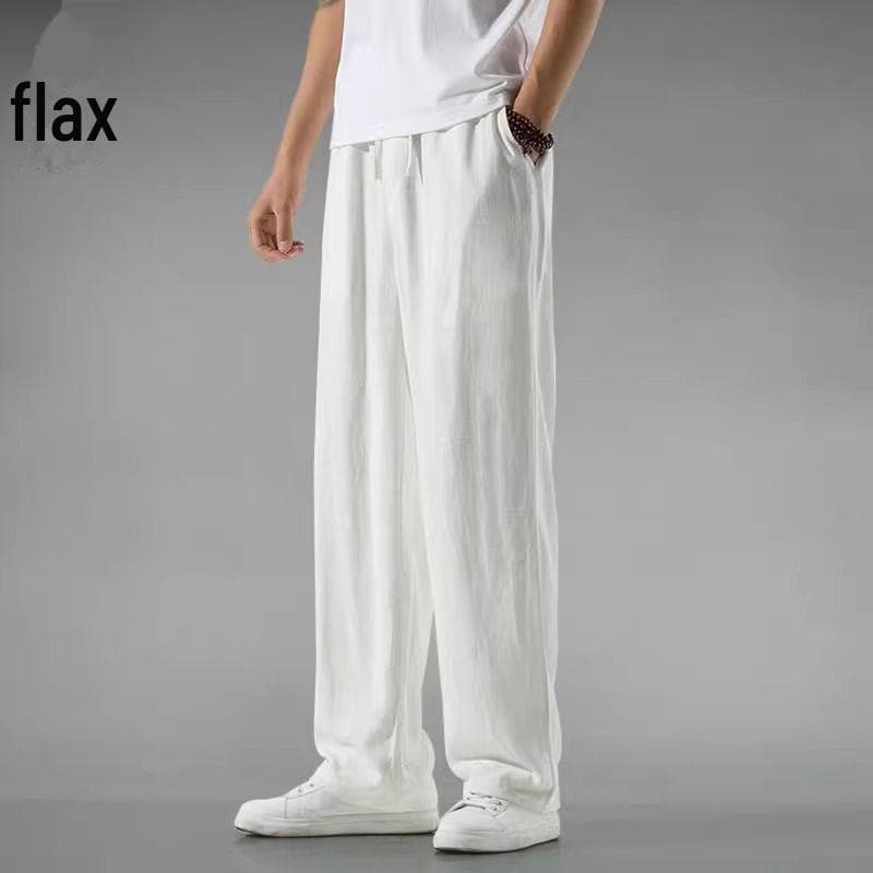 Unisex Summer Loose Wide-Leg Linen Cotton Pants - White, Breathable, Large Size 2XL white