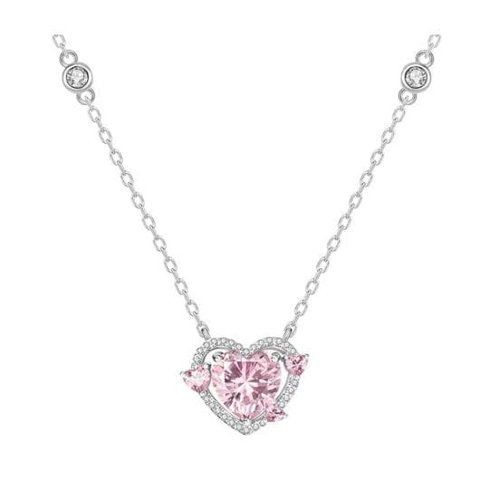 Women Necklace Rhinestone Heart Pendant Hollow Chain Adjustable Neck Decoration Jewelry Birthday pink