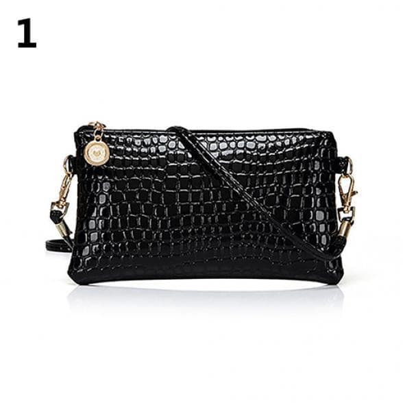 Crocodile Pattern Women Fashion Shoulder Bag Tote Messenger Zipper Satchel Handbag Shoulder Bag black