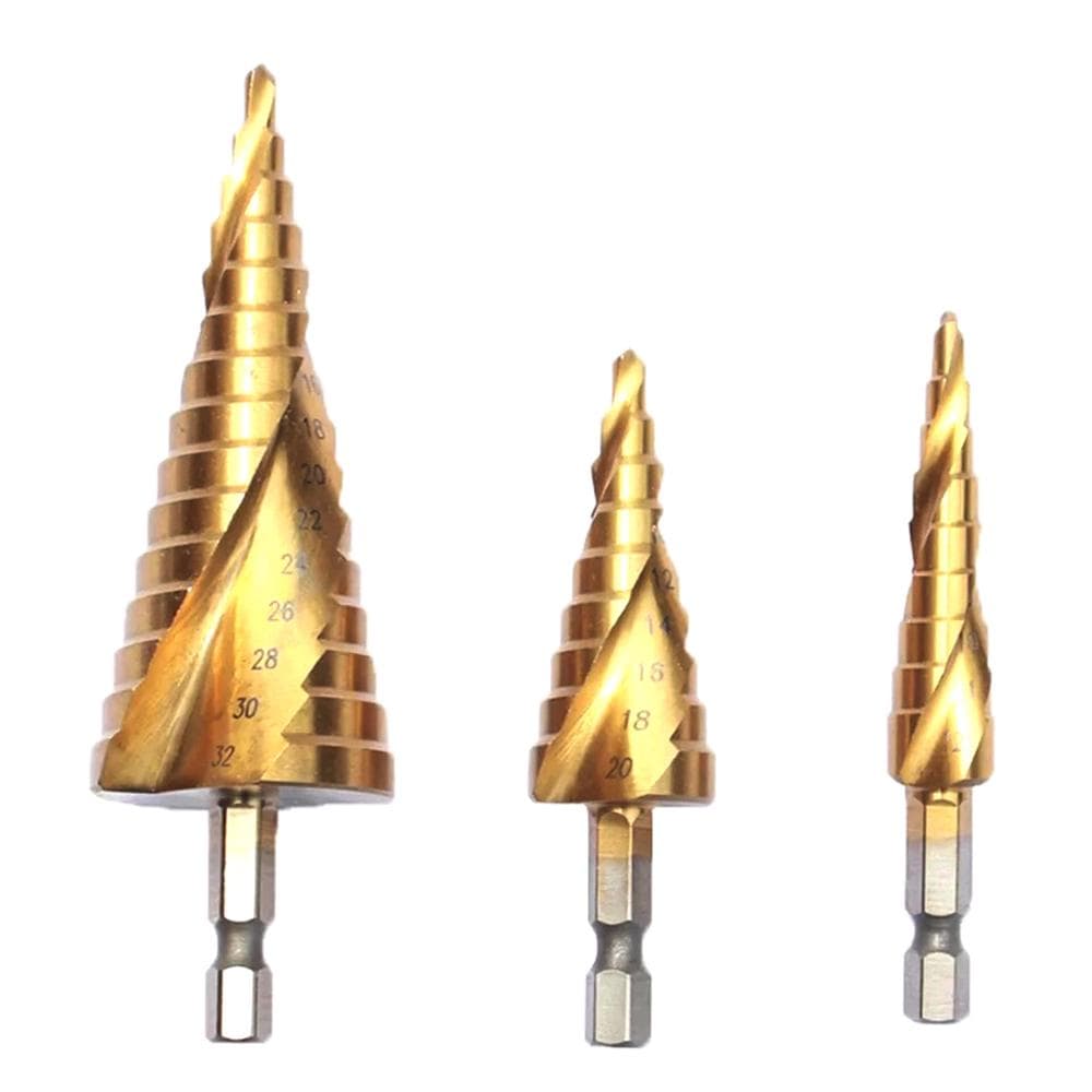Spiral Grooved Step Drill Bit Set 4mm to 12mm/20mm/32mm Wood Metal Plastic Drilling Hole Titanium