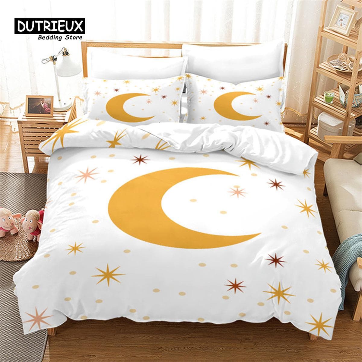 Sun And Moon Duvet Cover Exotic Galaxy Stars Bedding Set Microfiber Astrology Comforter Cover Queen For Kids Boys Teens Bedroom EU single(135x200cm)