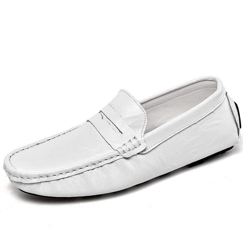 Genuine Leather Men Casual Shoes Soft Moccasins Men's Flats Fashion Brand Men Loafers Breathable Driving Shoes 41 white