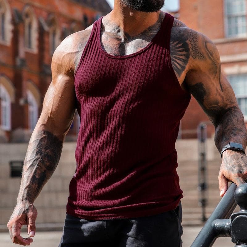Summer Men Vest Gym Top Sleeveless Shirt Fitness Sports Vest M purplish red