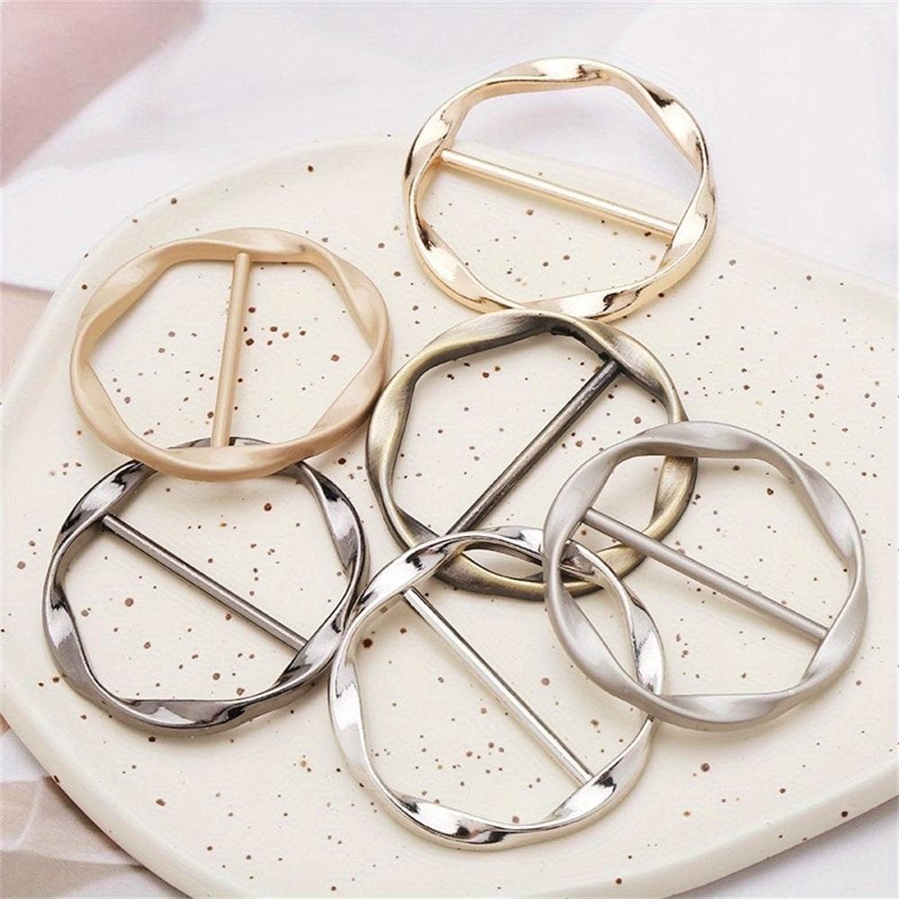 5pcs Silk Scarf Ring Clip T-shirt Tie Clips For Women Fashion Metal Round Circle Clip Buckle Clothing Ring Wrap Holder L multicolour