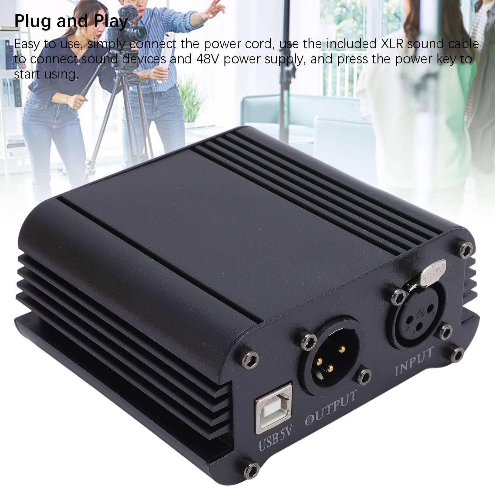 48V Phantom Power Supply USB A Power Interface for Large Diaphragm Microphone Mixer Standard XLR