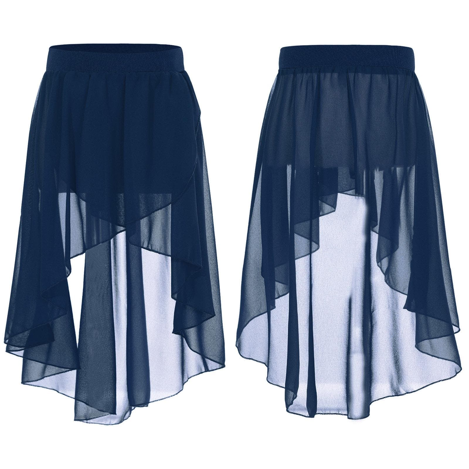 Kids Girls High Low Chiffon Ballet Dance Wrap Skirt for Ballroom Latin Tango Dance Wear Performance 5-6 Years navy blue