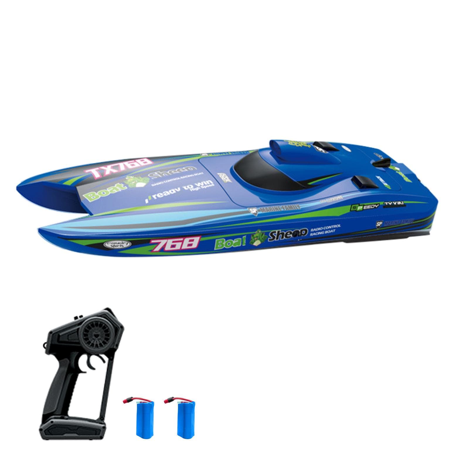 Remote Control Boat 2.4GHz High Speed 30km/h Brushless Turbojet Speedboat Remote Control Ship 2 battery blue