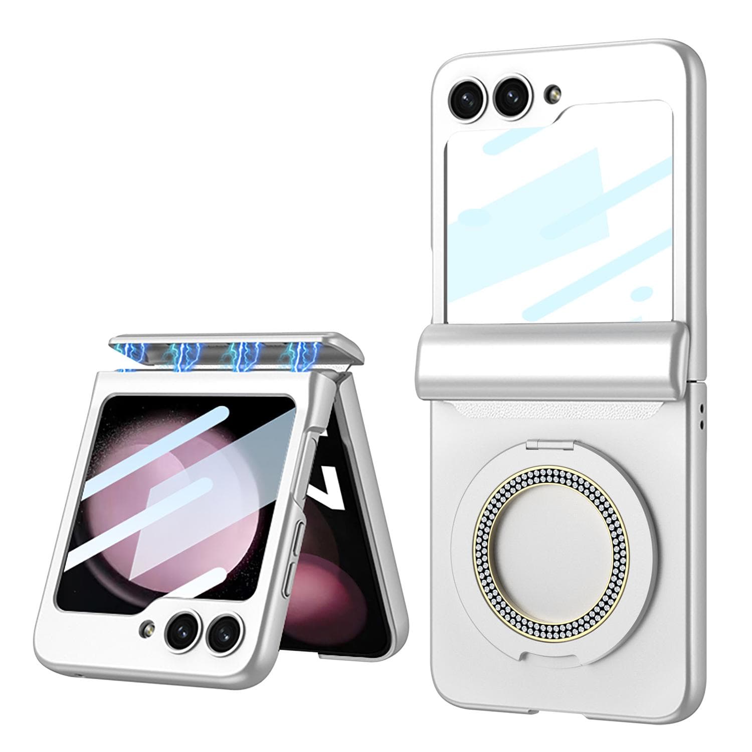 For Samsung Galaxy Z Flip 5 5G Case Matte Magnetic Hinge Folding Ring Bracket Wireless Charging Mirror Film Shockproof Hard Case For Galaxy Z Flip 5