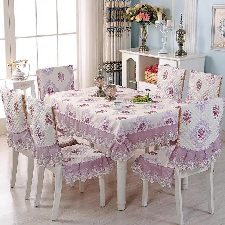 Lace Skirt Hem Chair Cover European Style Dining Table Cloth Cushion Flat Printed Tablecloth Fabric Art Stool Cover Cloth Chair 1 cover 1 back