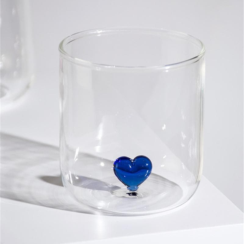 Creative Heart Couple Cup Glass Coffee Mug Tea Cups Breakfast Milk Juice Cup Cute Lovers Gift 301-400ml blue