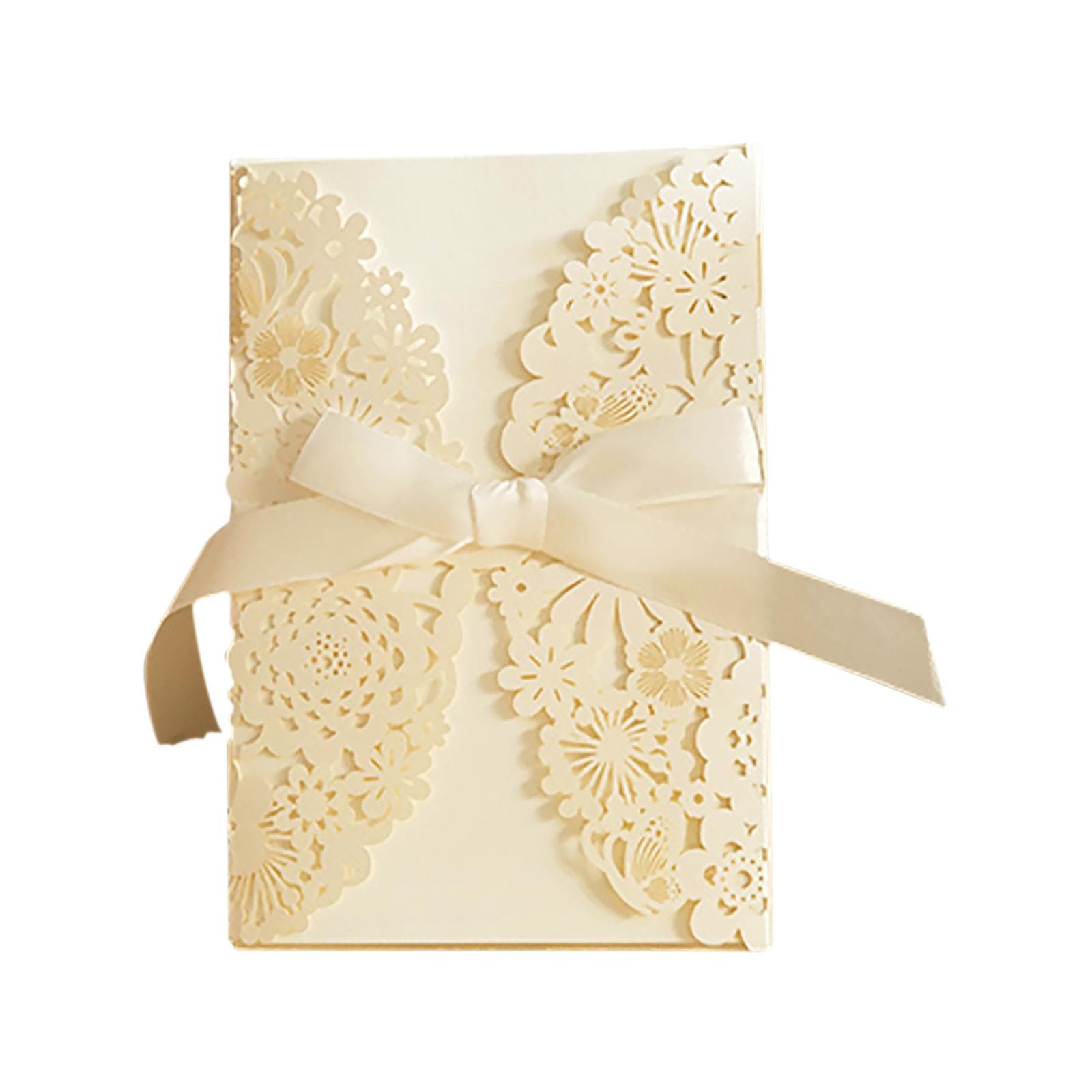25PCS Hollow Out Wedding Invitations Cards with Envelopes Bowknot For Wedding Bridal Shower 10PCS gold
