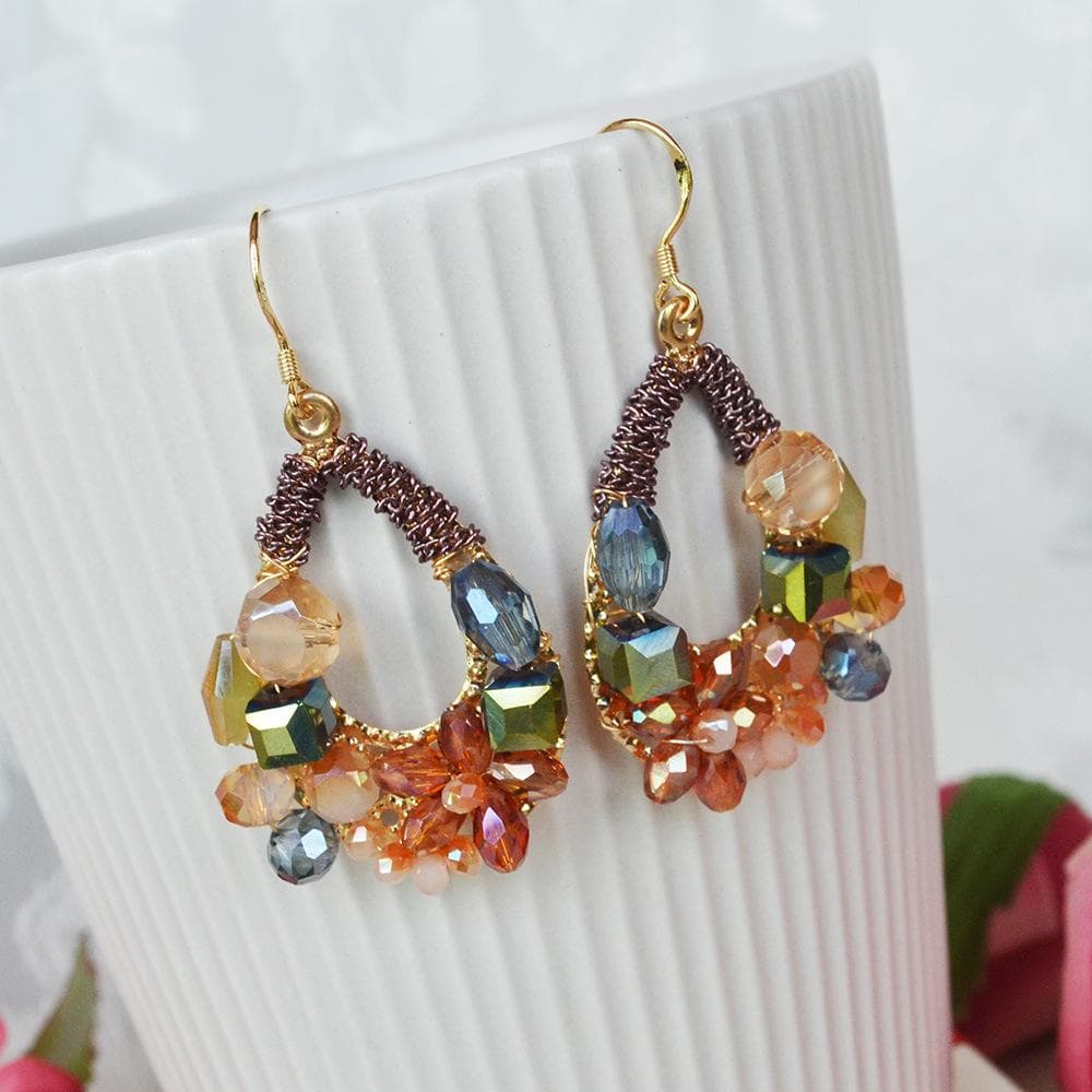 Bohemian Hand-Woven Earrings, Ethnic Style Crystal Earrings, Personalized Temperament, Ear Hook Earrings. khaki