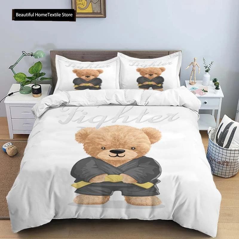 Bear Print Digital Print Polyester Bedding Sets,Girl's Cover,Boys Duvet Cover Set For Teens, Queen Cover 2pcs Pillowcase 70x133cm 2pcs