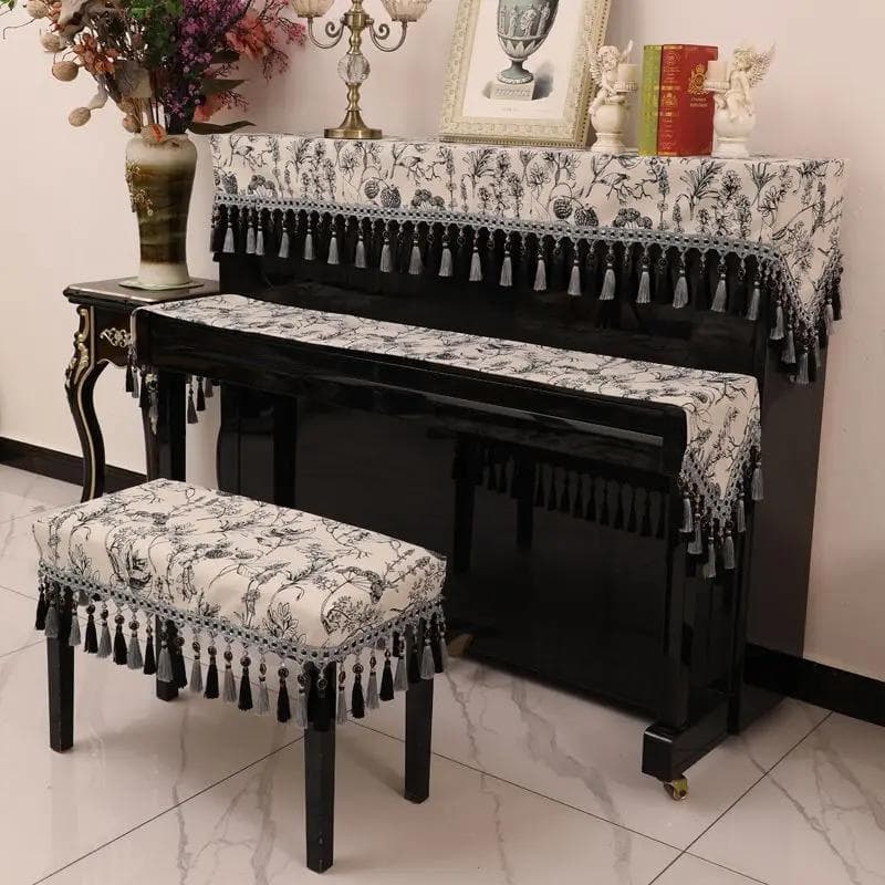 Beaded Tassel Piano Protective Case American Countryside Plant Patterns Piano Half Cover Piano Key Dustproof Towel Stool Cover bench 56x36cm