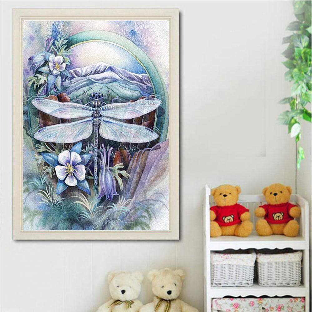 5D DIY Diamond Painting  Dragonfly & Flowers  Embroidery Cross Stitch Rhinestone Mosaic Painting 20X30CM