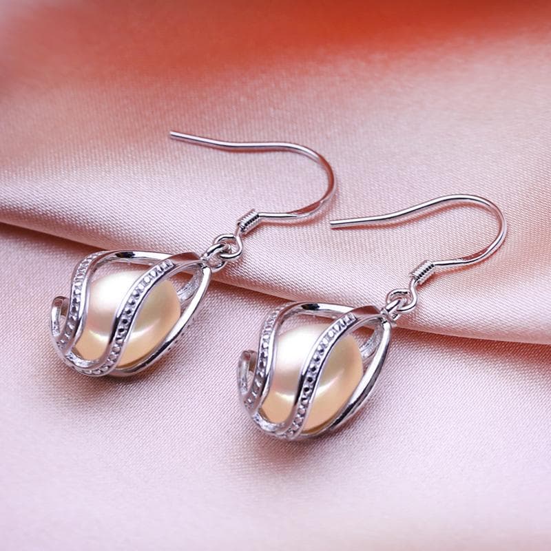 SENIKO Natural Freshwater Pearl Earrings Geometry Design Fashion Cage Earrings For Women Long Earrings Girl Gift pink