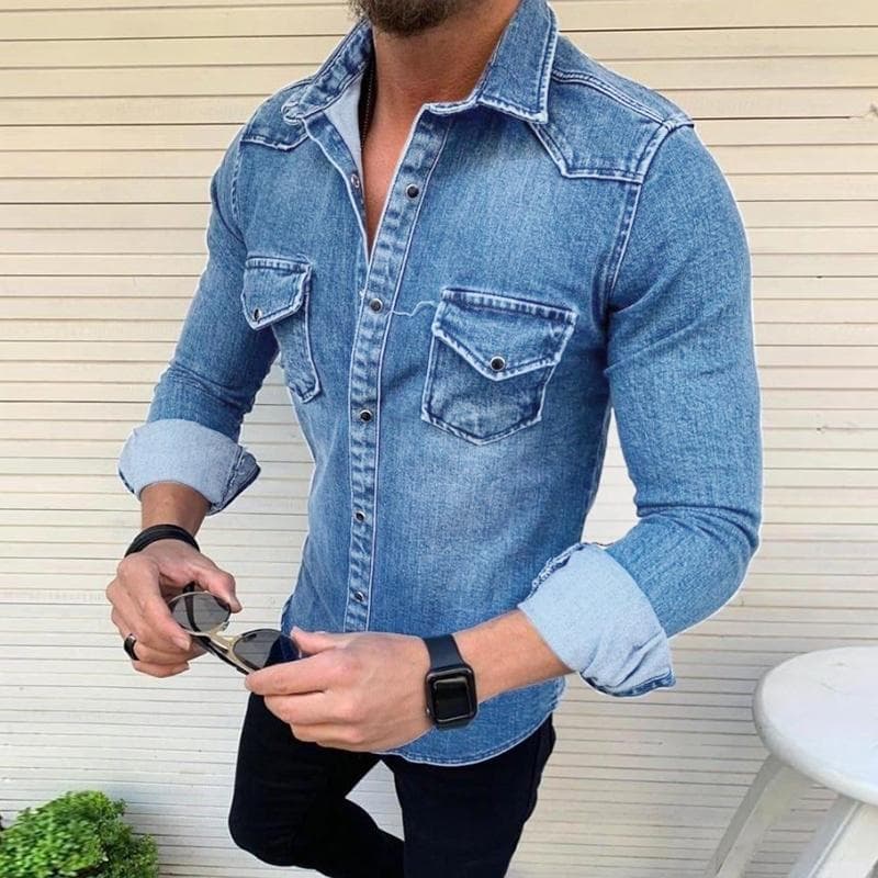 Spring and Autumn Denim Jacket Slim Jacket Denim Fabric Men's Jacket Jacket M-3XL XXL light blue