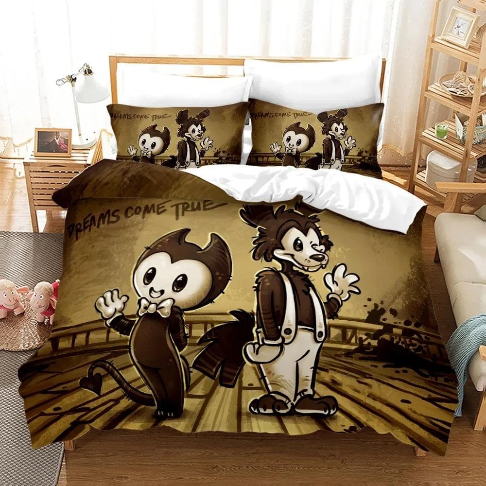 New Anime Bendy & Ink Machin Bedding Set Single Twin Full Queen King Size Bed Set Adult Kid Bedroom Duvetcover Set Home Textile EU Double 200x200cm