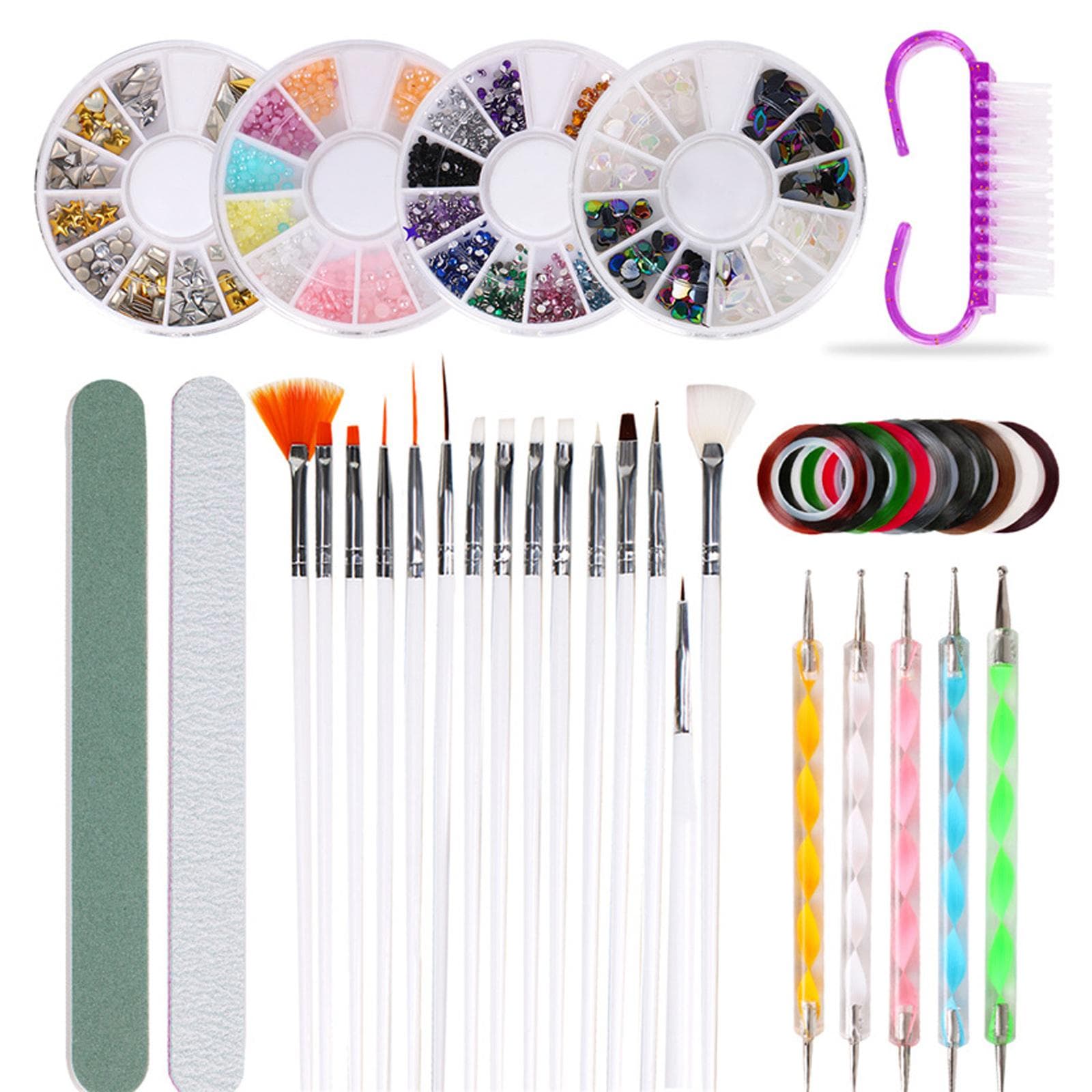 Nail Art Tool Kit Nail Art Painting Pen Nail Brush Double Ended Dotting Pens Glitter Rhinestones multicolour