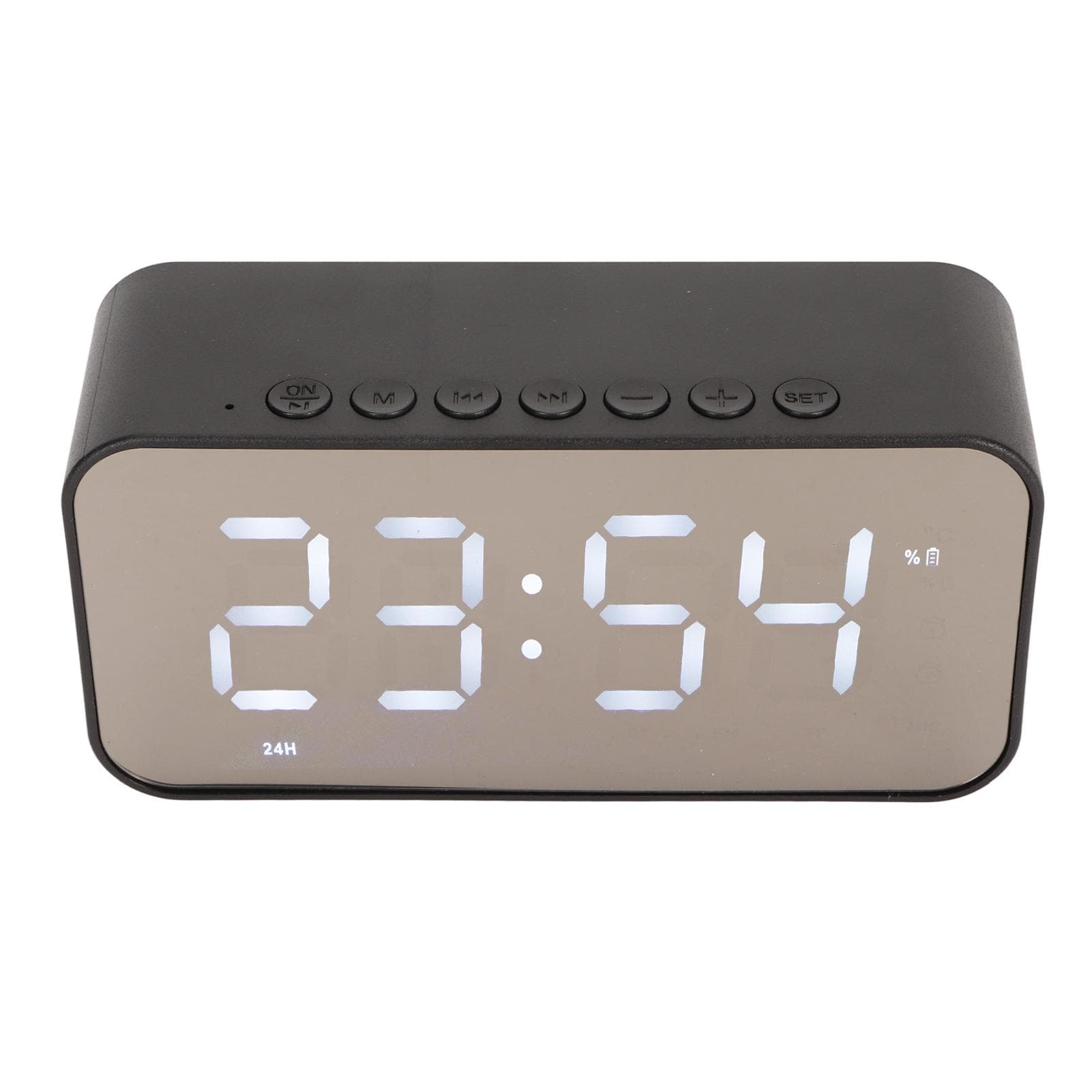 Wireless Bluetooth Speaker Stereo Sound Noise Cancelling Temperature Display Voice Broadcast FM black