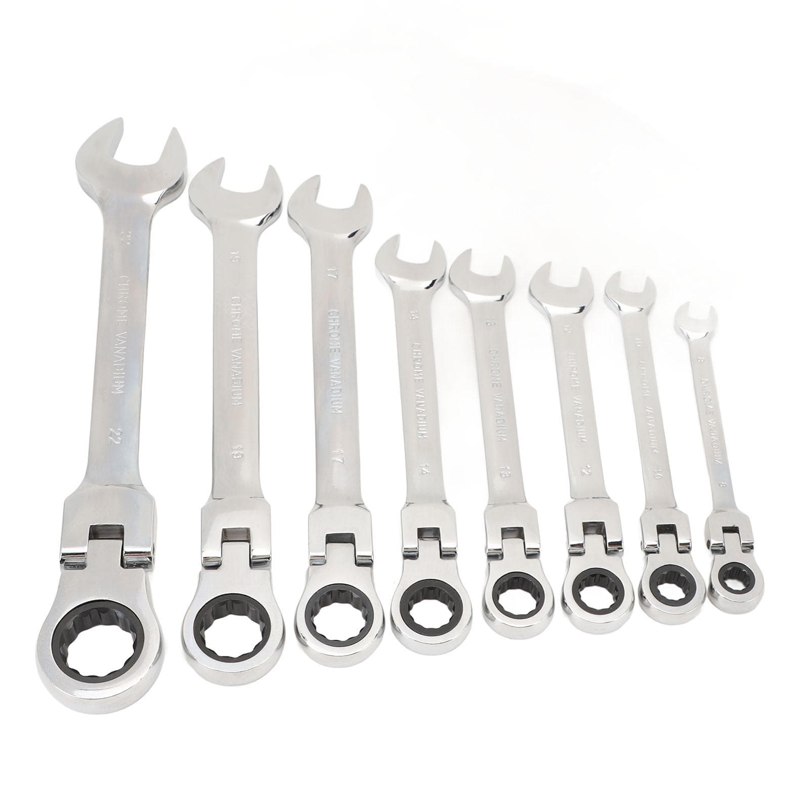 Flex Head Ratcheting Combination Wrench Set Chrome Vanadium Steel Quick Opening Multifunction 8 pieces