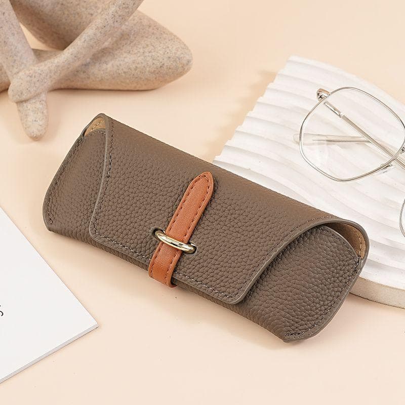 Luxury Leather Custom Initials Glasses Bags Woman Portable Protective Travel Sunglasses Case Engrave Name Fashion Cosmetic Bag grey