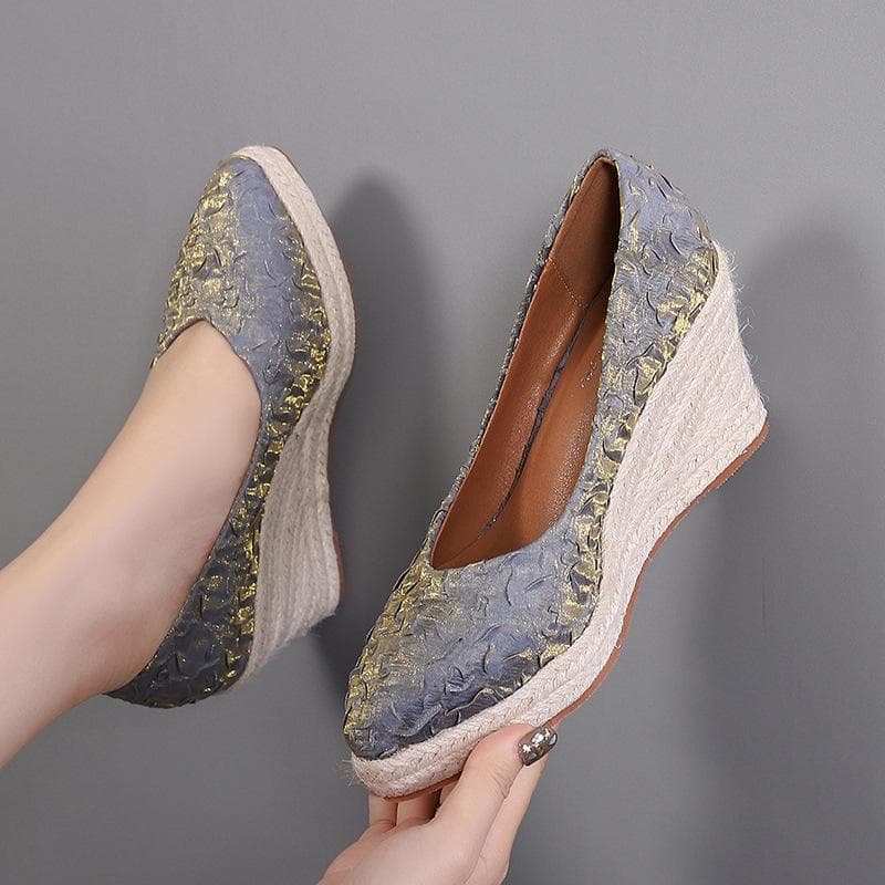 Fashion High Heels Women Wedges Shoes Elegant Ladies Party Shoes Women Pumps Retro Woman Wedge Heel 39 grey