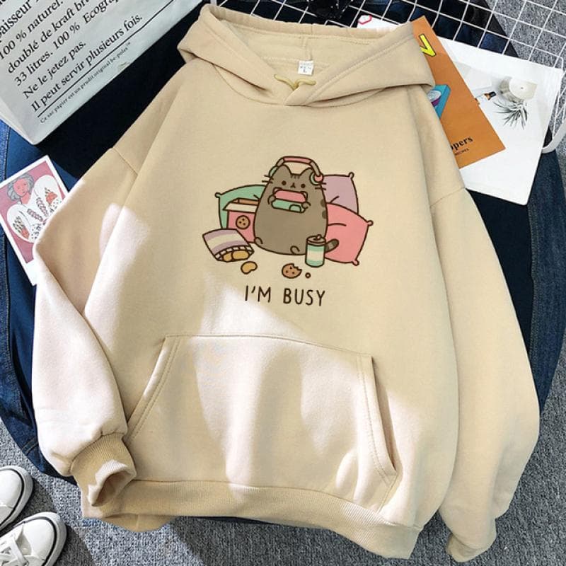 90s Y2k Cute Anime Funny Cartoon Cat Hoodie Women Harajuku Ullzang Kawaii Graphic Cat Sweatshirt Winter Warm Hoody Female L
