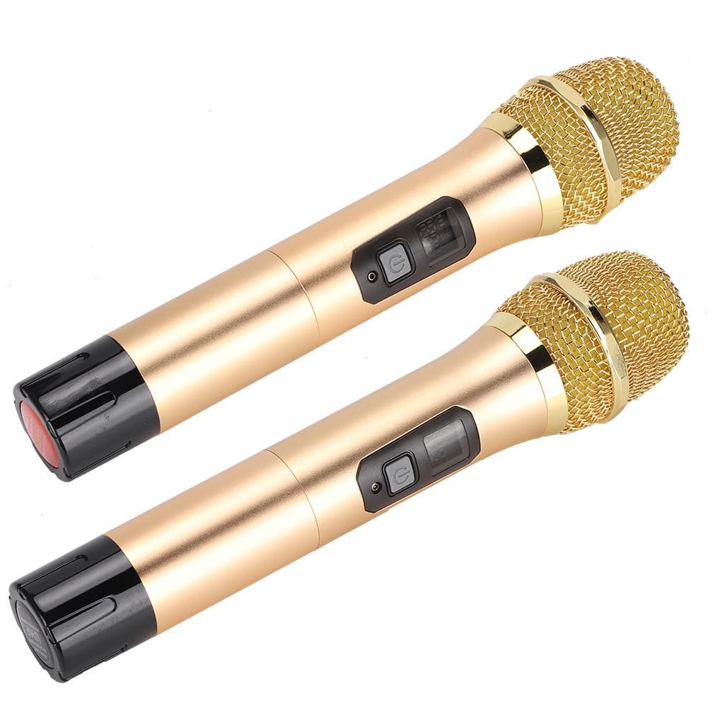 1-to-2 Portable UHF Handheld Wireless Mic Microphone with Mini Bluetooth Receiver Gold