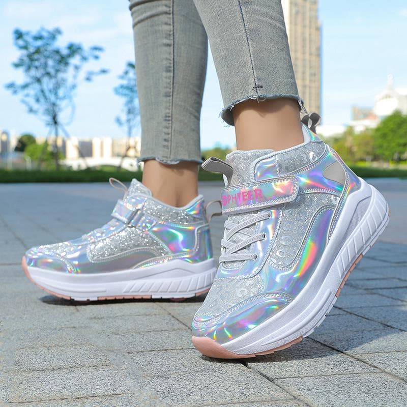 Runaway Shoes Four Wheels Girls Pulley Shoes Student Girls Fashion Deformed Skating Roller Skating Sneakers Burst Shoes 38