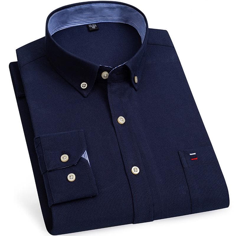 Sinwoyan Solid Pure Cotton Oxford Male Shirts Business Casual Long Sleeve Regular Fit with Chest Pocket XL