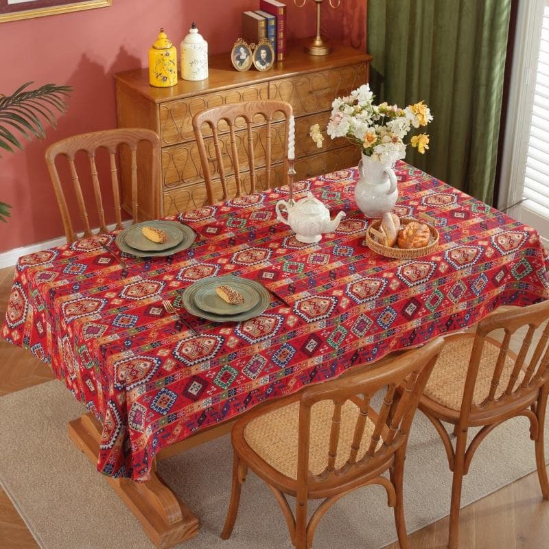 Rectangular Jacquard Tablecloth Pastoral Style Colorful Dining Table Cover Cloth Hotel Home Dust-proof Decorative Desk Cloths 100x140cm