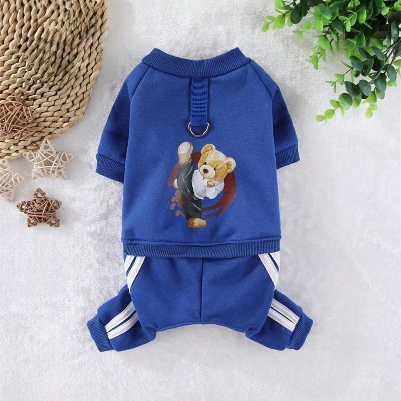 Warm Thickened 4-Leg Teddy Bear Pattern Sweatshirt for Small Pet Dogs & Cats, Outdoor Leash Suitable for Autumn/Winter XXL blue