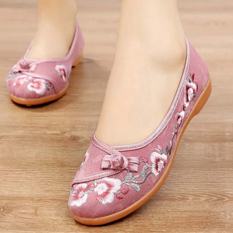 Embroidered Cloth Shoes Retro Ethnic Style Ladies Embroidered Shoes Flat Casual Shoes Breathable Mesh Shoes 40 pink