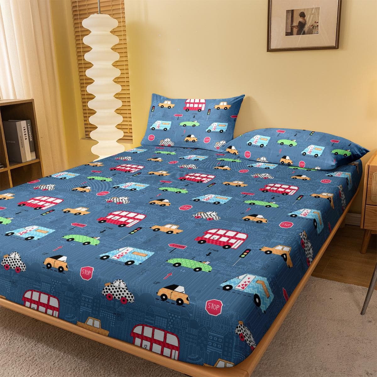 1 Cartoon Fun Printed Matte Fitted Sheet, Bedroom Printed Bed Cover, Bedding (Excluding Pillowcases) 100x200cm