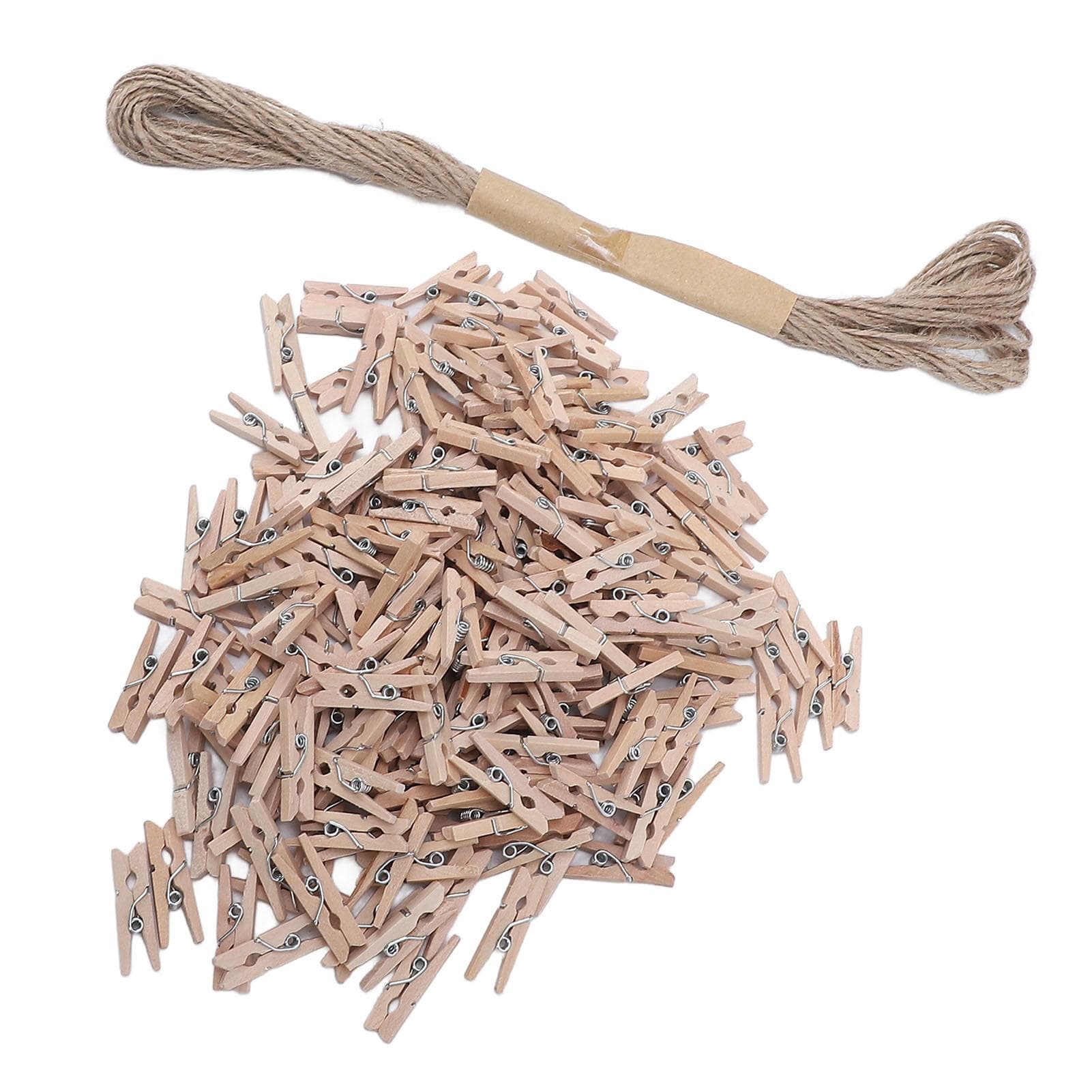 201PCS Set Decorative Wooden Clips Small Size Multifunctional Photo Paper Peg Pins with Rope