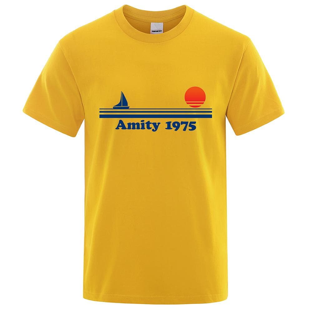 cotton Amity 1975 - Jaws Retro Print Tshirt Men Creativity Sweat Clothing Fashion Tee Clothes T Shirts Breathable Cotton T-Shirts Man XXXL yellow