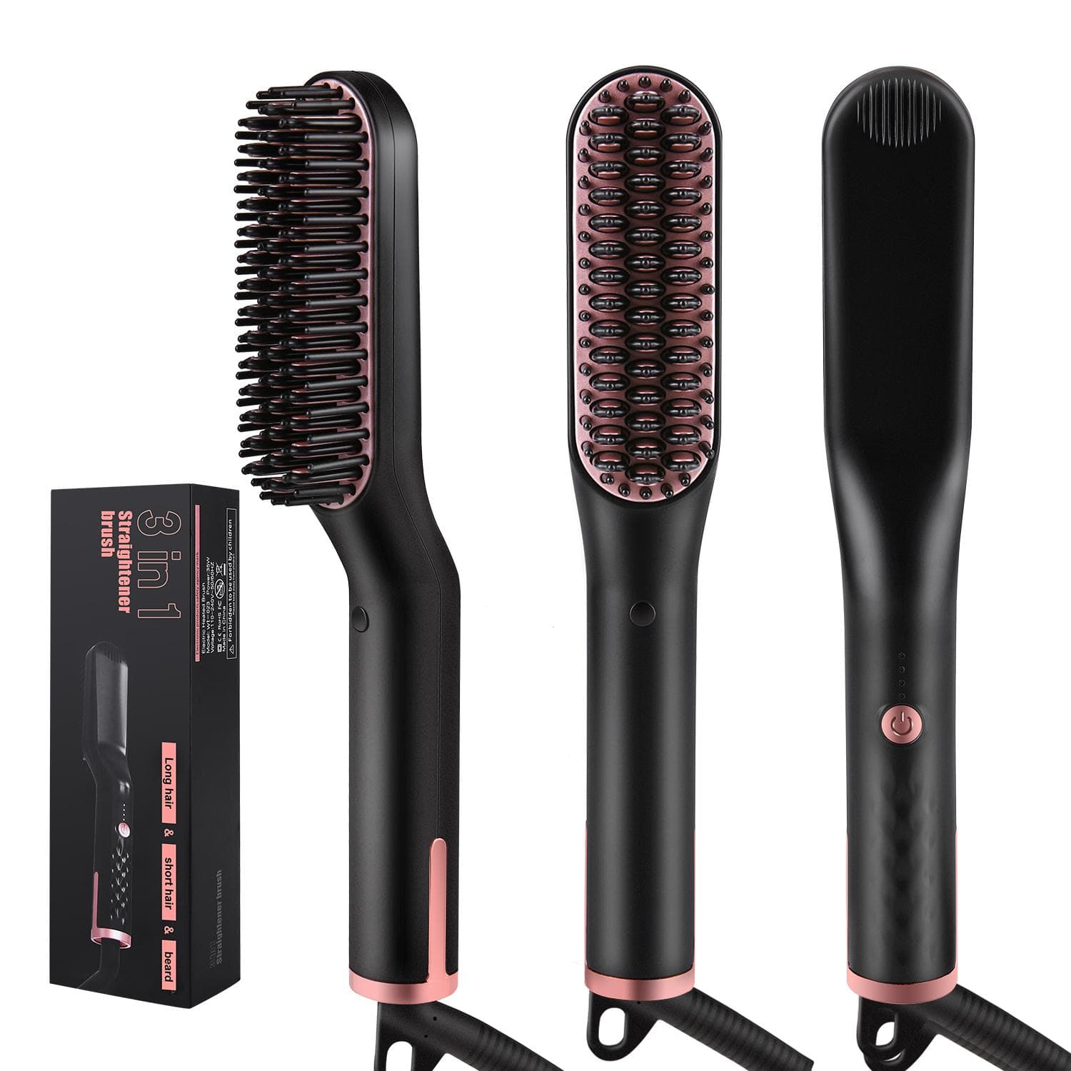 wt023 Electric Straightener Fast Heated Brush 3in1 Hair Straightening Brush for Man s Beard & Woman s Hair Suitable for Long and Short Hair US Plug black