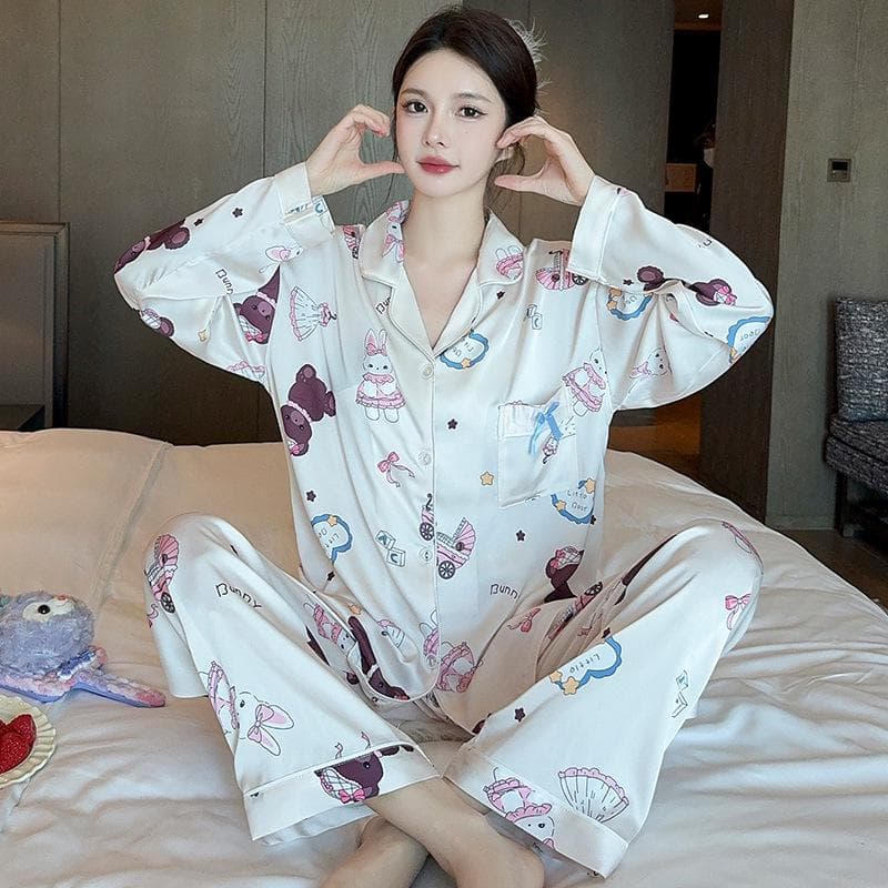 High-End Green Floral Lapel Pajamas Set for Women 2XL (130-145 jin)