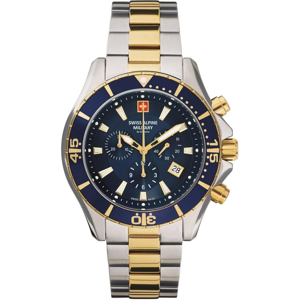 Swiss Alpine Military By Grovana Nautilus Chronograph Blue Dial Quartz 7040.9145 100M Men's Watch blue