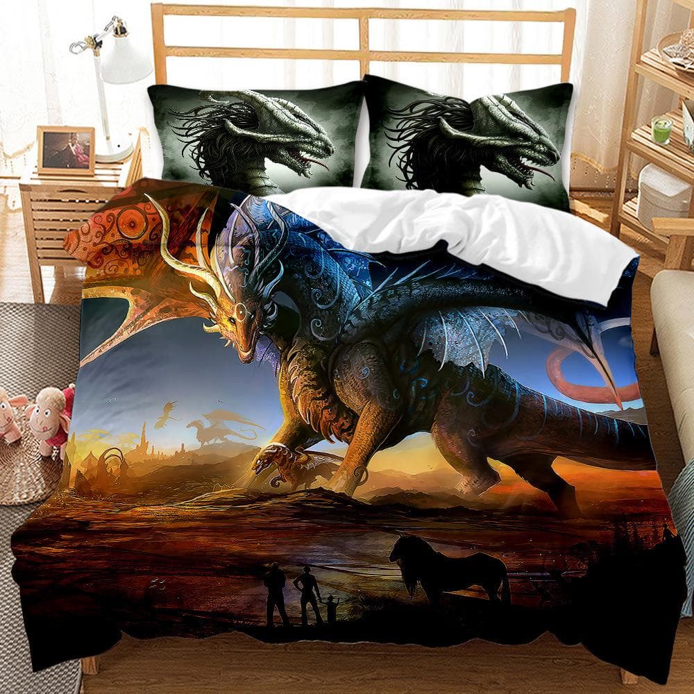 3D Dragon Themed Household Bedding Set Chinoiserie Style Quilt Cover Pillowcase 2/3 Pieces AU180 * 210 Full Size Decorative Quilt Cover Cama 180--260x220cm