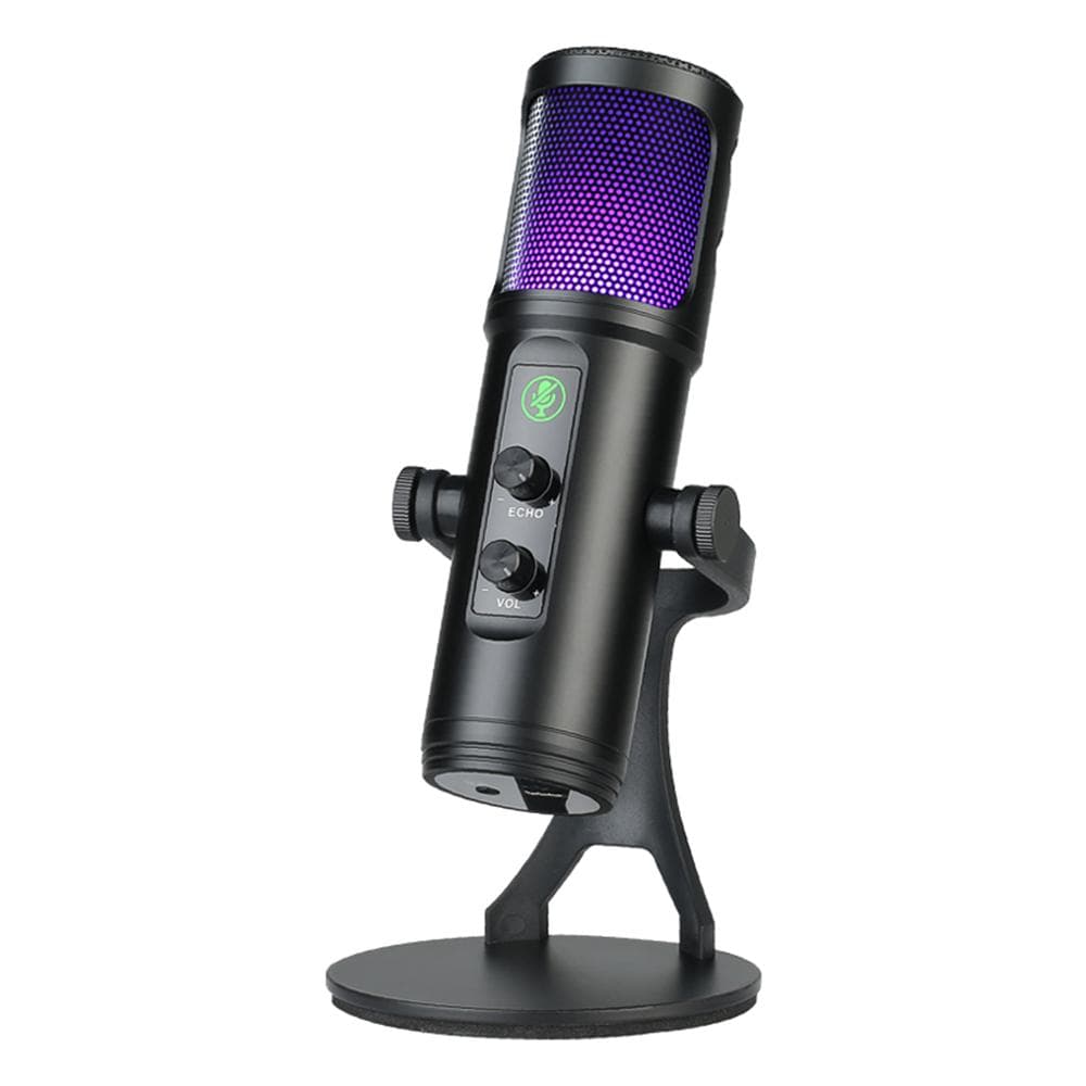 USB Condenser Microphone Cardioid Mic with RGB Colorful Lights OneButton Mute Headphone Realtime black