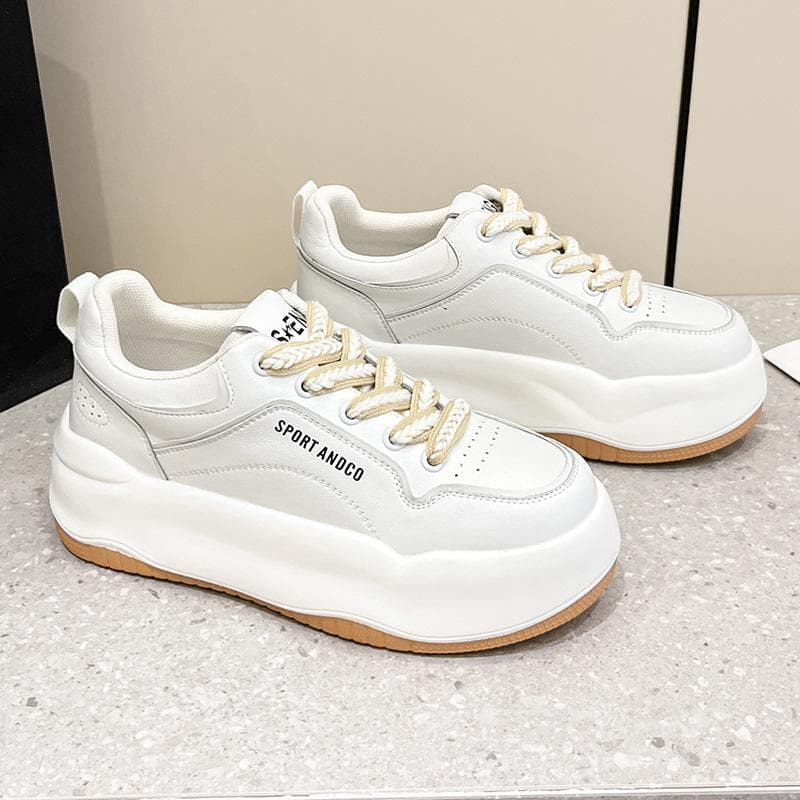 Skateboard Women's  New All-match Leather Casual Inner Heightened Thick-soled Small White Shoes Women's Big Head Women's Shoes 40