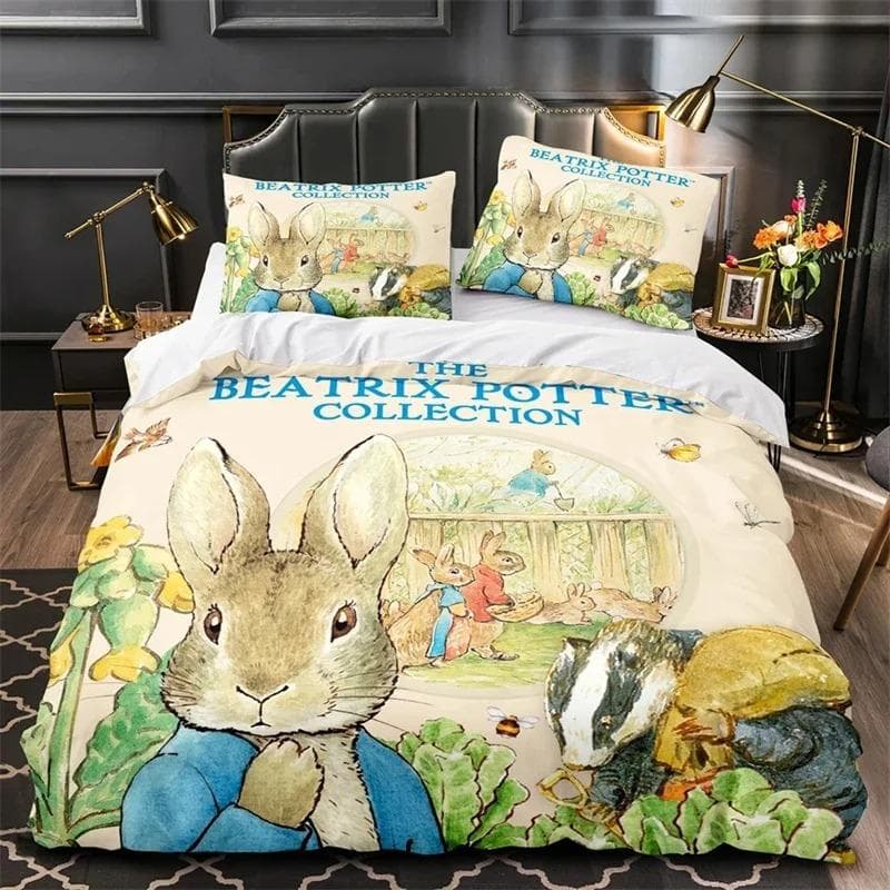 3D Print Peter the Rabbit Bedding Set,Duvet Cover Comforter Bed Set Quilt Cover Pillowcase,King Queen Twin Size Boys Girls AU Single 140x210cm