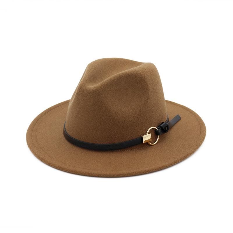 Fedoras Hats for Women Men Felt Metal belt Trilby Hats Wide Brim Adjustable Fedora Jazz Hat Cap khaki