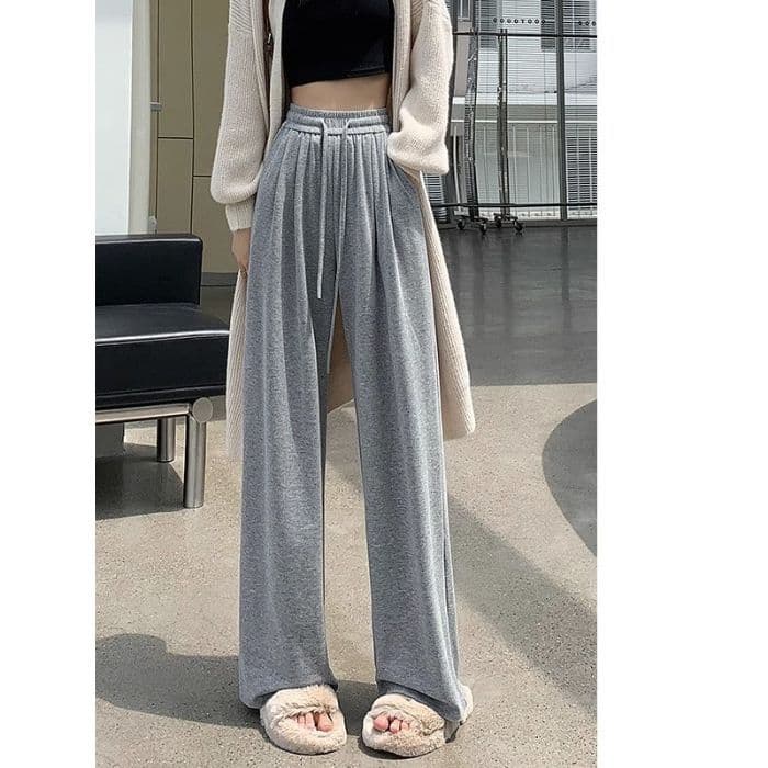 New Spring and Autumn New High Waist Drop Wide Leg Pants Straight Loose Casual Floor Pants 2XL gray