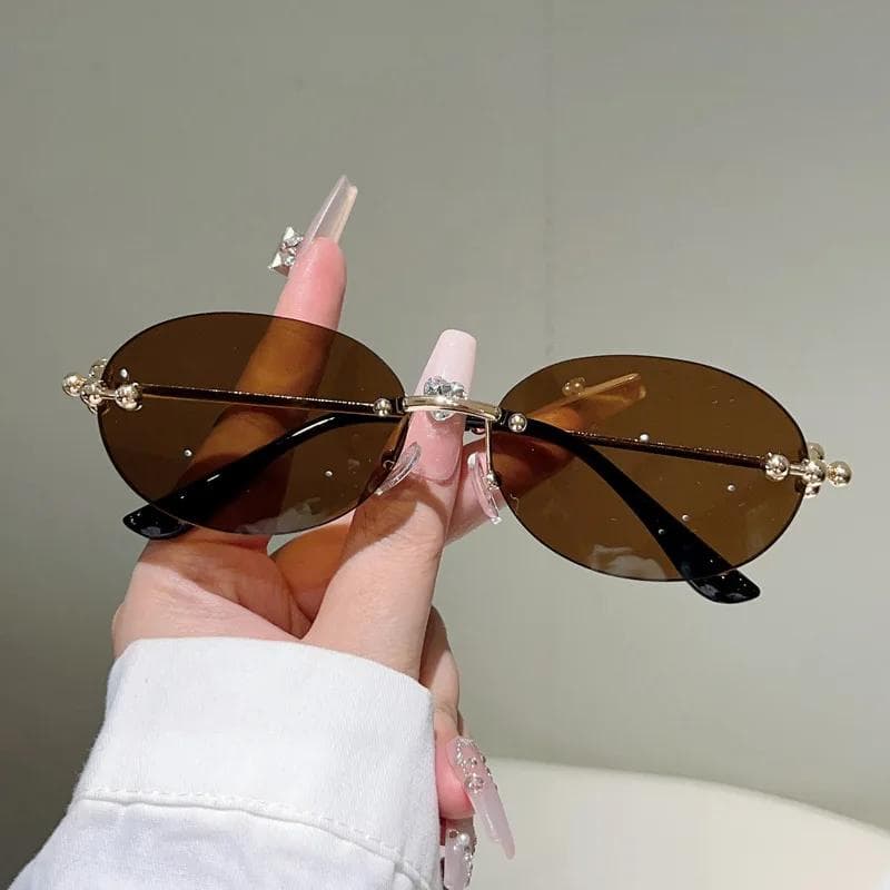 Y2K Vintage Rimless Oval Sunglasses Women Men Luxury Designer Sun Glasses Punk Metal Ball Sexy Shades UV400