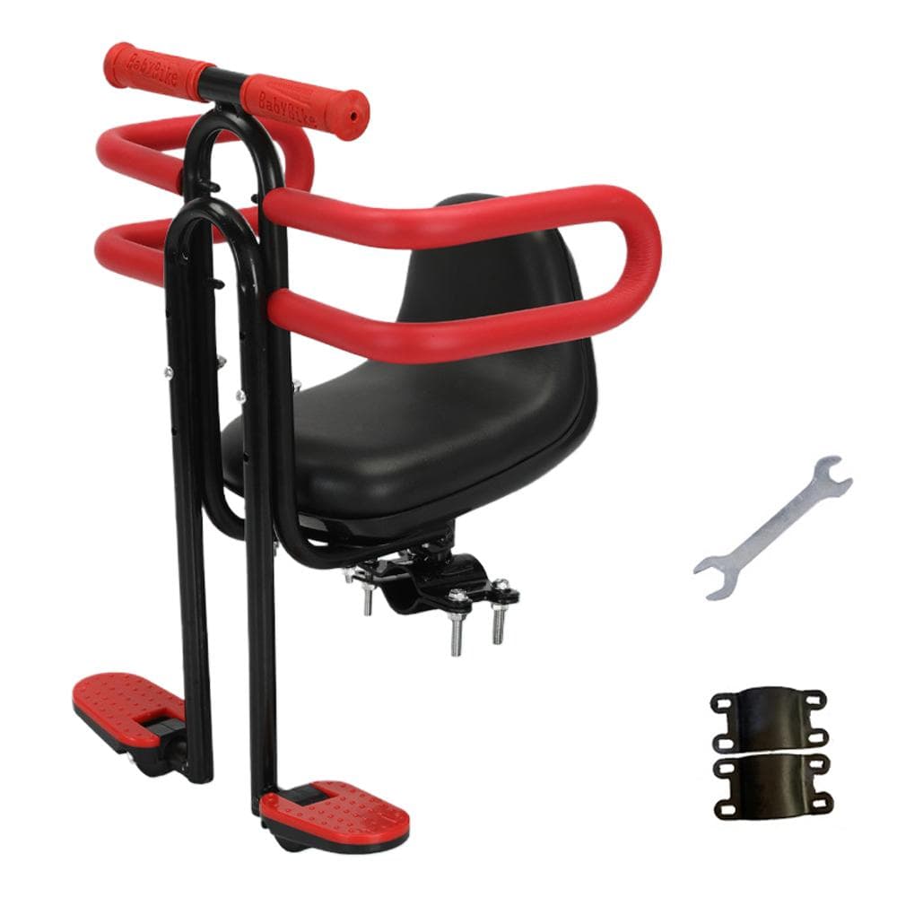 Front Toddler Bike Seat Front Mounted Children Safety Seat with Fence and Footrest black
